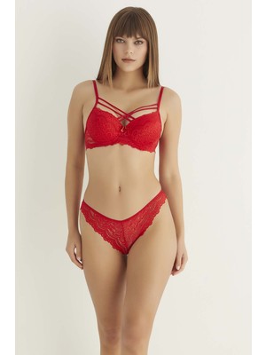 Çerçici Kırmızı Destekli Çift Çapraz Dantelli Sütyen Takımı 4307-ROYALEKS