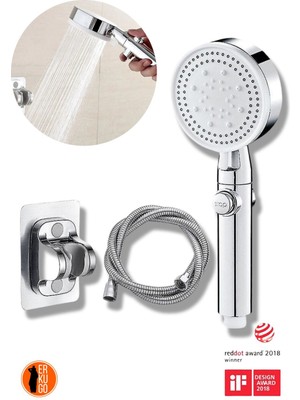 Özgürce Su Tasarruflu 5 Fonksiyonlu Gümüş Duş Başlığı ve Aksesuar Seti