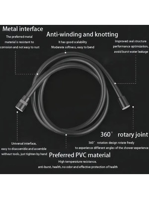 Özgürce 150 cm Siyah Yüksek Basınçlı Esnek Duş Hortumu
