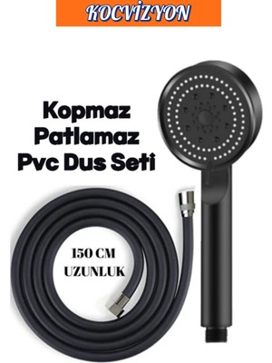 Özgürce 5 Fonksiyonlu Siyah Mat Duş Başlığı ve Pvc Hortum Seti