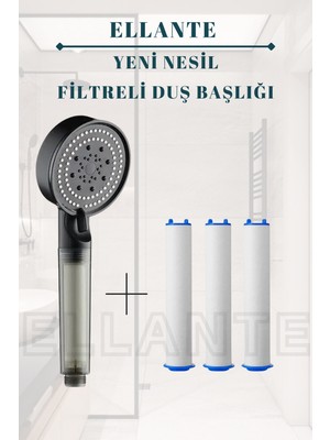 Özgürce Çok Fonksiyonlu Siyah Masajlı Filtreli Duş Başlığı Seti (3'lü)