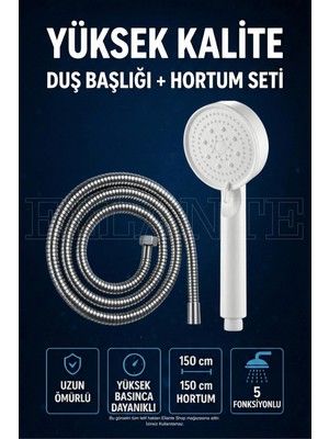 Özgürce 5 Fonksiyonlu Su Tasarruflu Turbo Duş Başlığı ve Hortumu Seti