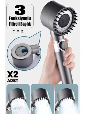 Özgürce 2'li 3 Fonksiyonlu Filtreli Turbo Yüksek Basınçlı Banyo Duş Başlığı