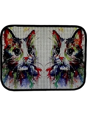 Elekli Desenli Kedi Tuvalet Önü Paspası 60 x 45 cm Gökkuşağı