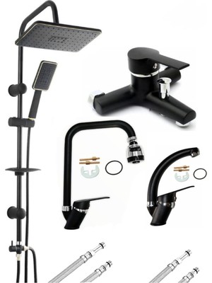 Özgürce Siyah Krom Çok Fonksiyonlu Duş ve Mutfak Bataryası Seti