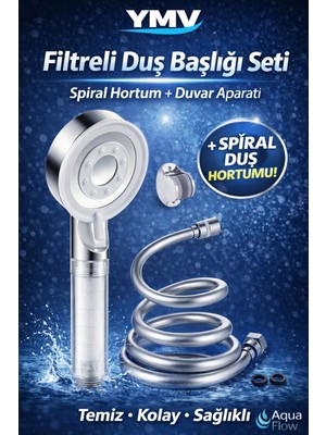 Özgürce Filtreli Duş Banyo Başlığı Seti, Kopmaz Gri Pvc Hortumlu 3'lü Paket