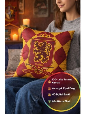 Toyfest Harry Potter Gryffindor Yastık 40X40 cm Lisanslı Dekoratif Kırlent Warner Bros Orijinal