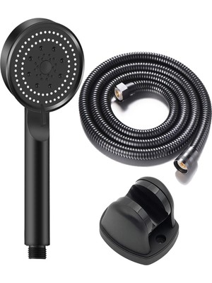 Özgürce Yüksek Basınçlı Çok Fonksiyonlu Siyah Duş Seti, 1.5m Örgülü Hortum ve Askı