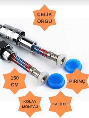 Özgürce Çelik Örgülü 150 cm Paslanmaz Duş Hortumu, Tüm Duş Başlıklarına Uyumlu