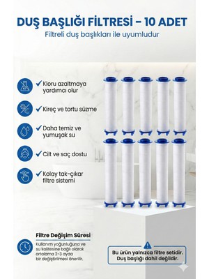 Özgürce Yedek Duş Başlığı Filtresi 10'lu, Temiz ve Sağlıklı Su Için
