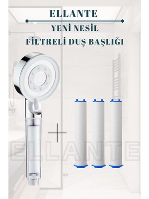 Özgürce Elit Çok Fonksiyonlu Filtreli Krom Beyaz Duş Başlığı Seti (3 Adet Filtre)
