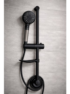 Özgürce Sürgülü Mat Siyah Çok Fonksiyonlu Yağmurlama Duş Takımı Seti