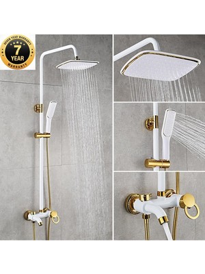 Özgürce Şık Beyaz ve Gold Renkli Modern Banyo Duş Seti, 7 Yıl Garantili