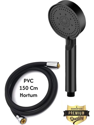 Özgürce Siyah 5 Fonksiyonlu Duş Başlığı Seti – 2’li Set ve Pvc Hortum, Yüksek Basınçlı