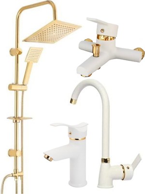 Özgürce Beyaz Altın Robot Duş ve Lavabo Bataryası 4'lü Set, Şık ve Kullanışlı Tarz