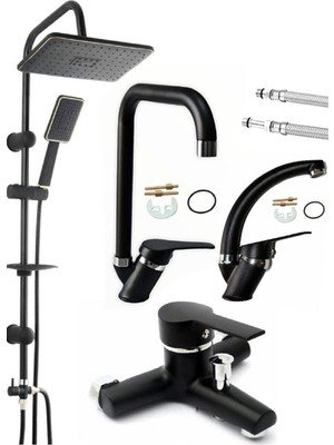 Özgürce Siyah Robot Tepe Yağmurlama Bataryası 4'lü Set, Modern ve Şık Tasarım