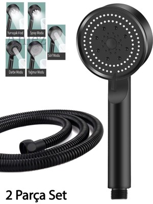 Özgürce Maxima Siyah 5 Fonksiyon Duş Başlığı ve Siyah Duş Hortumu Seti