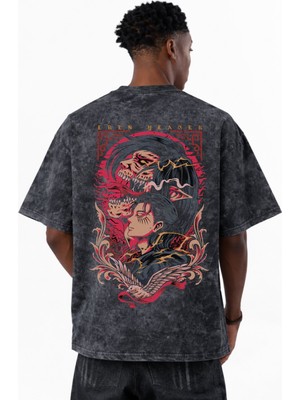 Sevbano Tasarım Eren Yeager Attack On Titan Anime Baskılı Unisex Oversize Eskitme Yıkamalı Tişört