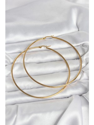 Erbilden Erb 316L Çelik Gold Renk 80 mm Kadın Halka Küpe