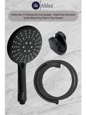 Özgürce Modern Siyah Çok Fonksiyonlu Duş Seti, Hortum ve Mafsal ile Komple Paket