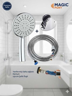 Özgürce 3'lü Fonksiyonlu 1,5m Hortum, El Duşu ve Tutacak Seti