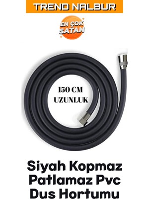 Özgürce Esnek Siyah Pvc Duş Hortumu 150 Cm, Paslanmaz ve Dayanıklı Tasarım