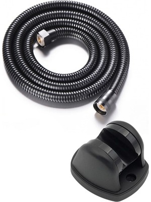 Özgürce Siyah 1,5m Örgülü Duş Hortumu ve 90° Ayarlanabilir Siyah Duş Askısı Seti