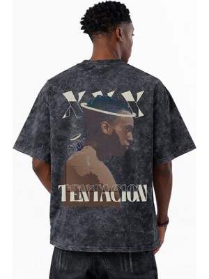 Sevbano Tasarım Xxx Tentacion Rapper Şarkıcı Baskılı Unisex Oversize Eskitme Yıkamalı Tişört