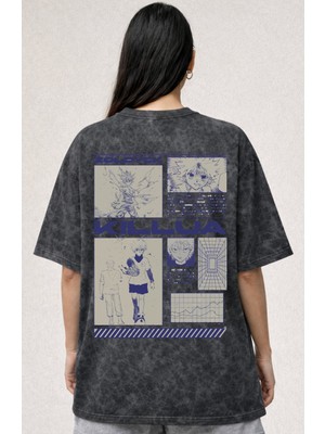 Sevbano Killua Zoldyck Hunter x Hunter Anime Baskılı Unisex Oversize Eskitme Yıkamalı Tişört
