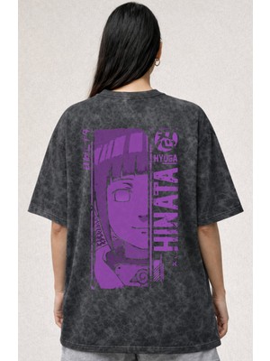 Sevbano Hinata Hyoga Naruto Anime Baskılı Unisex Oversize Eskitme Yıkamalı Tişört