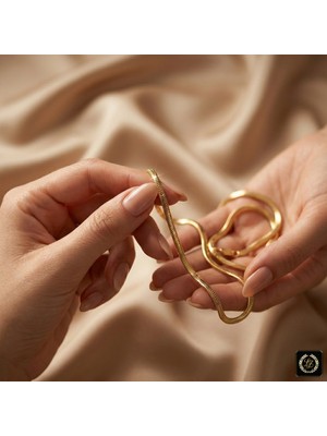 cm Jewelry Vıp Seri 316L Çelik Gold Renk Italyan Balıksırtı Zincir Kolye 3mm 50 cm