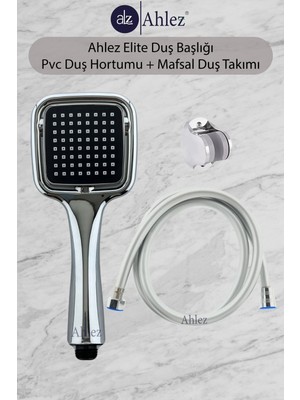 Özgürce Elite Kare Duş Başlığı ve Pvc Hortumlu Büyük Mafsal Seti
