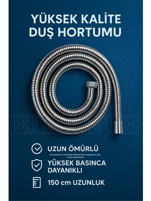 Özgürce Uzun ve Dayanıklı Krom Duş Spirali Hortumu 150CM, Şık Tasarım