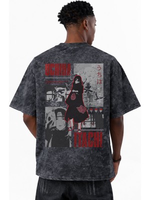 Sevbano Uchiha Itachi Naruto Anime Baskılı Unisex Oversize Eskitme Yıkamalı Tişört
