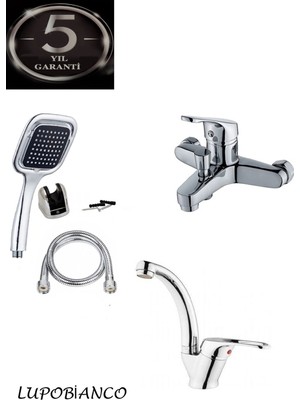 Özgürce 3'lü Banyo ve Lavabo Bataryası Kare Duş Seti, 5 Yıl Garanti