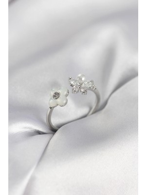 Erbilden Erb Gümüş Renk Sedefli Çiçek Model Kadın Yüzük