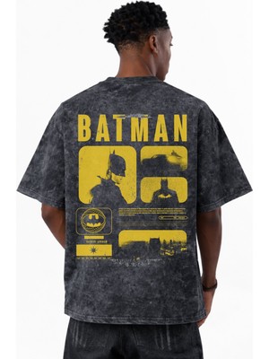 Sevbano Tasarım Batman Film Kahramanı Baskılı Unisex Oversize Eskitme Yıkamalı Tişört
