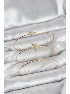 Erbilden Erb Gold Renk Zirkon Taşlı Deniz Yıldızı Model 3'lü Kadın Bileklik Kombini