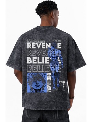 Sevbano Baki Hanma Revenge Believe Anime Baskılı Unisex Oversize Eskitme Yıkamalı Tişört