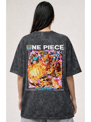 Sevbano Monkey D. Luffy One Piece Karakterler Anime Baskılı Unisex Oversize Vintage Yıkamalı Tişört