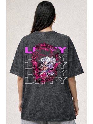 Sevbano One Piece Monkey D. Luffy Anime Baskılı Unisex Oversize Eskitme Yıkamalı Tişört