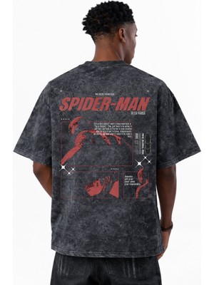 Sevbano Spider-Man Süper Kahraman Örümcek Adam Baskılı Unisex Oversize Vintage Yıkamalı Tişört