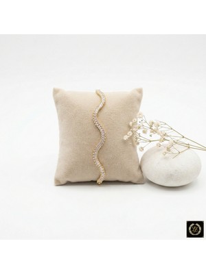 cm Jewelry Gold Renk 316L Çelik Baget Taşlı Dalgalı Su Yolu Bileklik