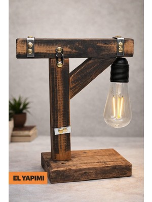 Yediotuz Digital Pazarlama ​retro Rustik Ahşap Masa Lambası - El Işçiliği Özel Tasarım (Ampul Dahil)