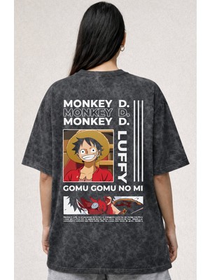 Sevbano One Piece Monkey D. Luffy Anime Baskılı Unisex Oversize Eskitme Yıkamalı Tişört