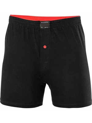 Çerçici Düğmeli Pamuklu Erkek Penye Boxer Büyük Beden Siyah - 1278A-ROYALEKS