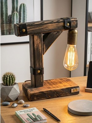Yediotuz Digital Pazarlama ​retro Rustik Ahşap Masa Lambası - El Işçiliği Özel Tasarım (Ampul Dahil)