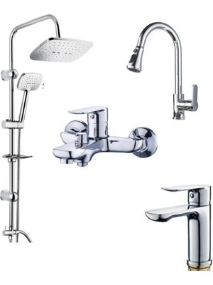 Özgürce Modern 4'lü Yağmurlama Tepe Duş Seti, Lavabo ve Mutfak Bataryası