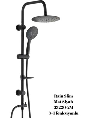 Özgürce Rain Slim Mat Siyah, 3 Fonksiyonlu Tepe Duş Sistemi, Şık ve Kullanışlı