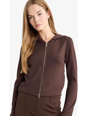 DeFacto Slim Fit Dar Kesim Kapüşonlu Modal Fermuarlı Sweatshirt F7651AX25AU